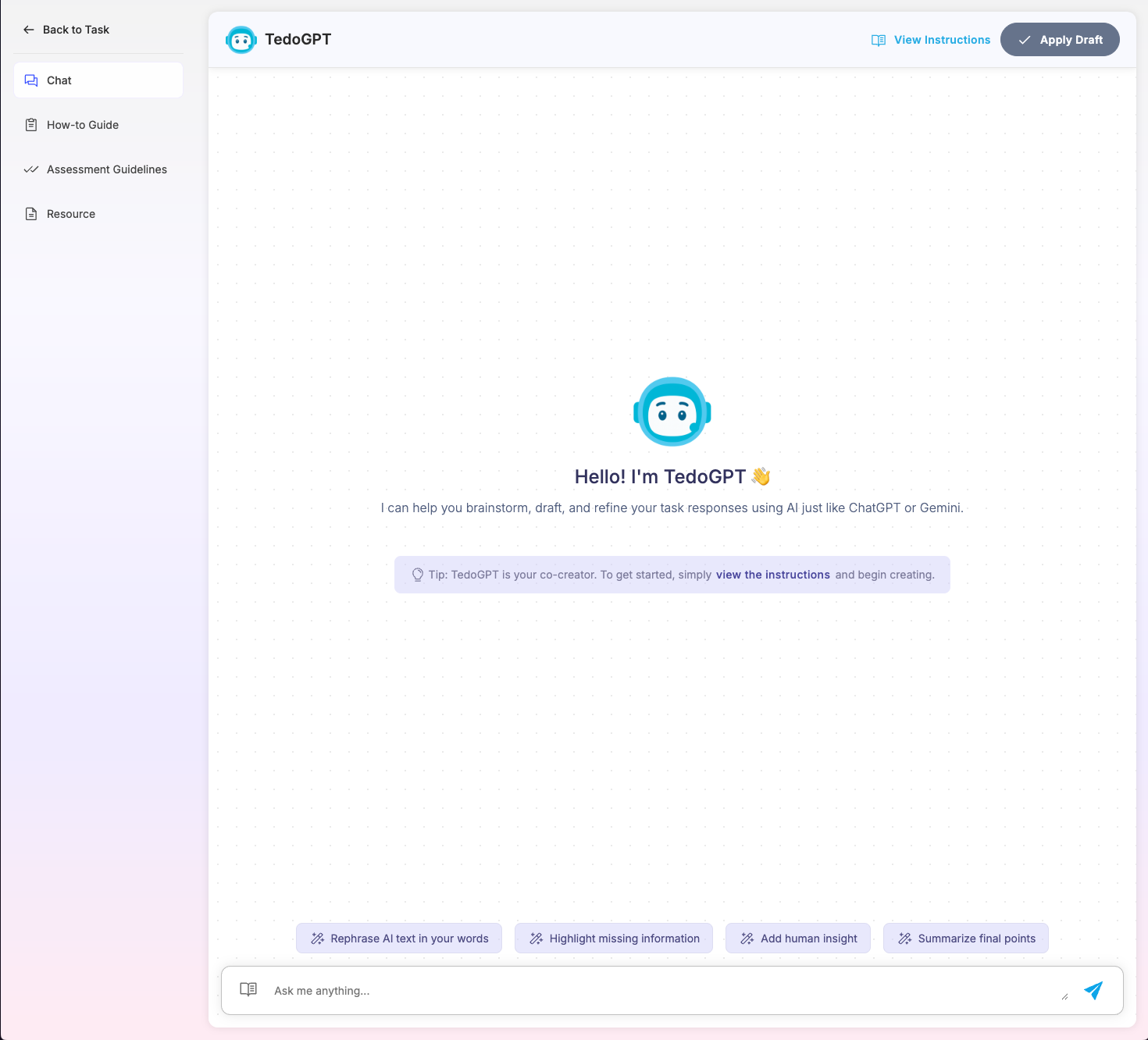 TedoGPT co-create chat panel preview